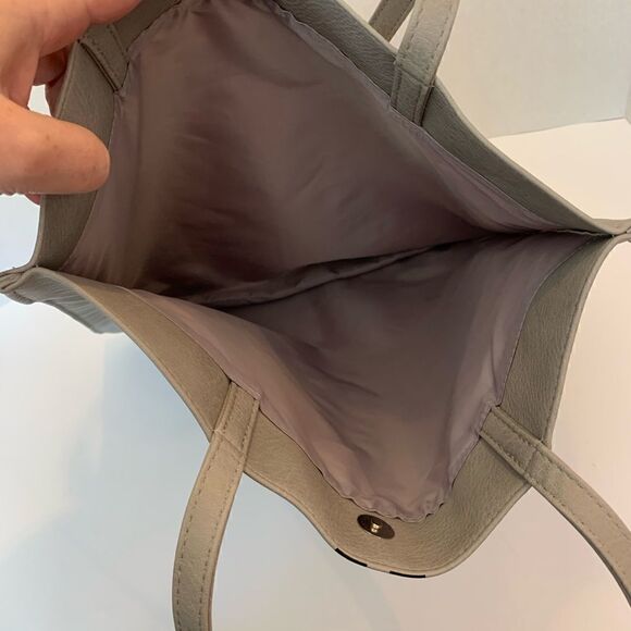 New! Gray and Navy Striped Vegan Leather Tote - Picture 4 of 5